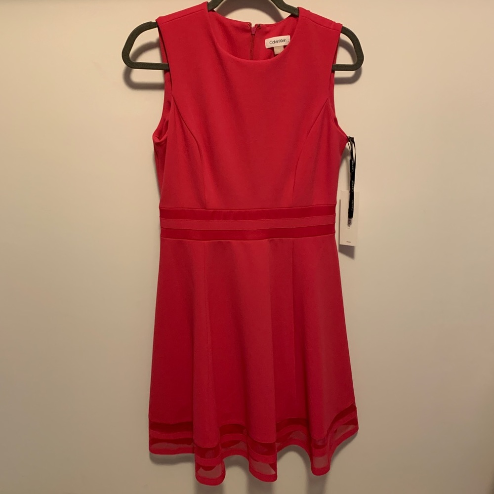 Calvin Klein Mesh Detail Pink Dress, Size 8, NWT